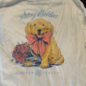 Lauren James White Tee with Golden Retriever and Pink Bow